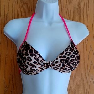 Leopard Print Padded Push Up Bikini Top